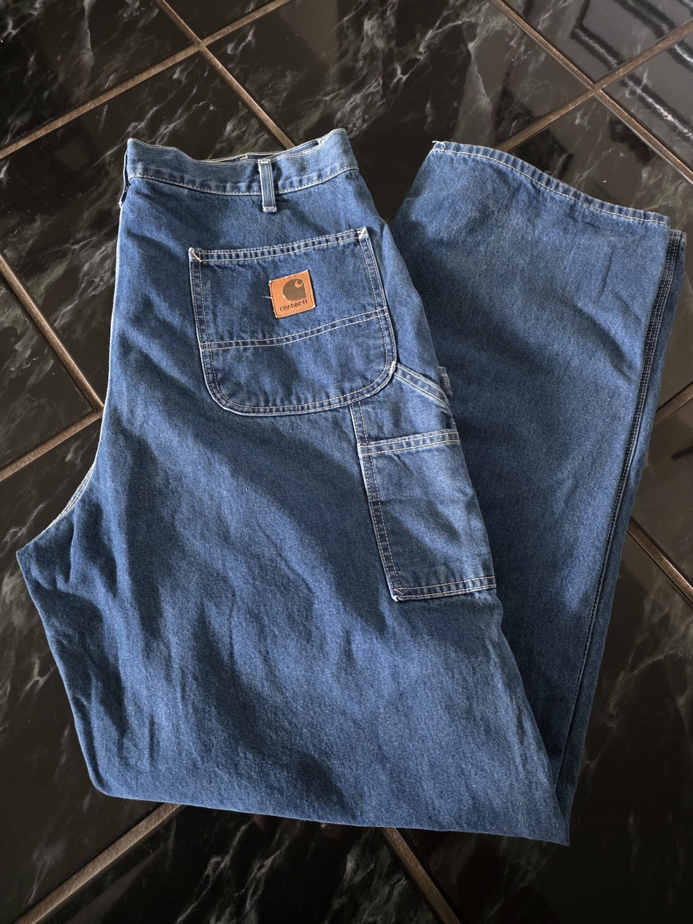 Y2k Carhartt Men's Blue Relaxed-Fit Carpenter Jeans